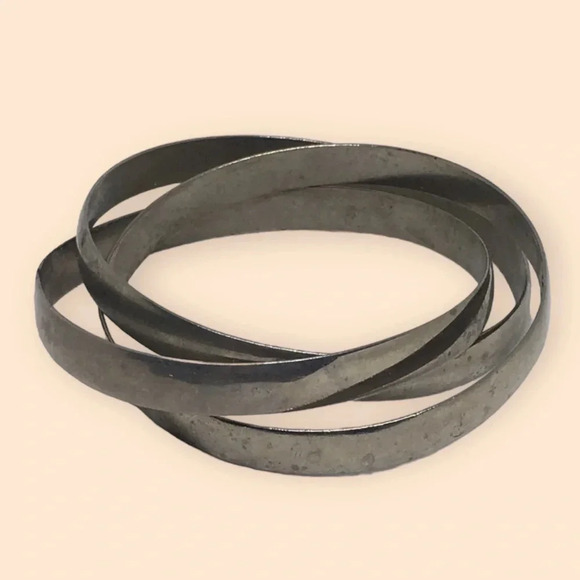 Set of 3 Connected Silver Tone Bangle Bracelets - Picture 1 of 4